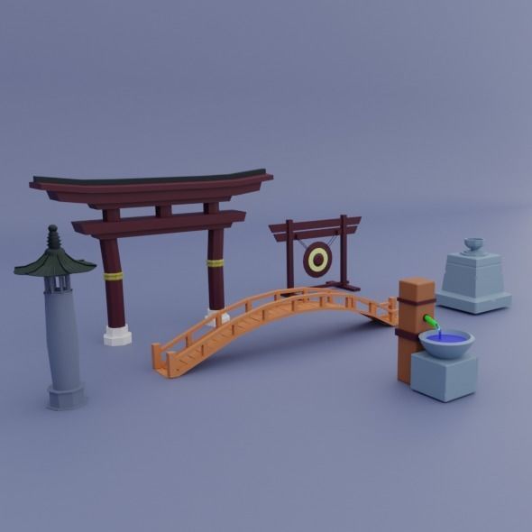 Pack low poly chinese city Low-poly 3D model_8