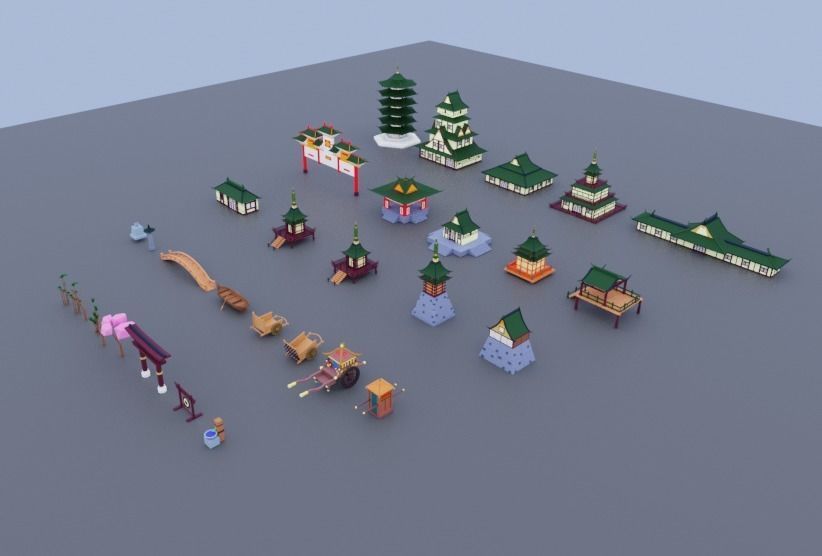 Pack low poly chinese city Low-poly 3D model_7