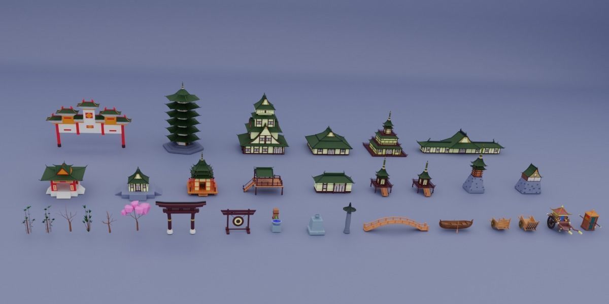 Pack low poly chinese city Low-poly 3D model_2