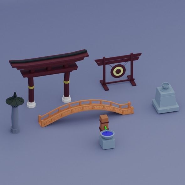 Pack low poly chinese city Low-poly 3D model_10