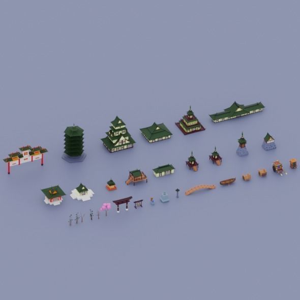 Pack low poly chinese city Low-poly 3D model_6