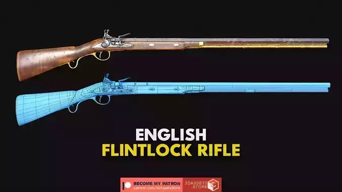 Weapon - Gun - Flintlock - English Flintlock Rifle Low-poly 3D model