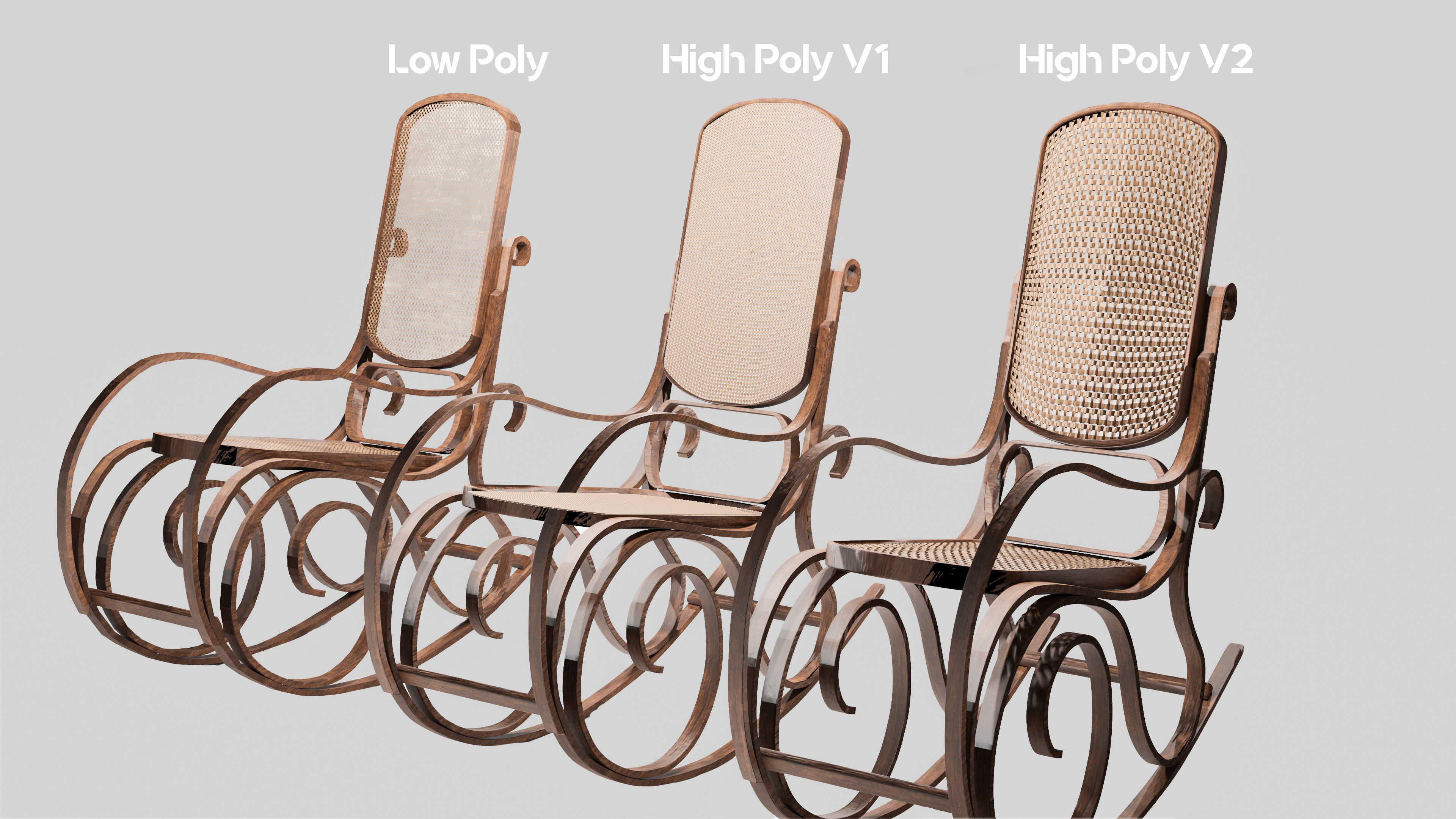 Rocking Chair Low-poly 3D model_2