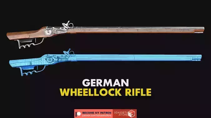 Weapon - Gun - Flintlock - German Wheellock Rifle Low-poly 3D model
