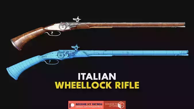 Weapon - Gun - Flintlock - Italian Wheellock Rifle Low-poly 3D model
