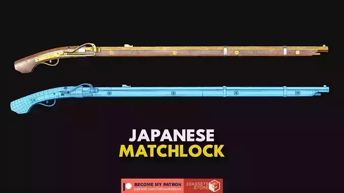 Weapon - Gun - Flintlock - Japanese Matchlock Low-poly 3D model