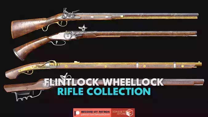 Weapon - Flintlock Wheellock Rifle Pack Bundle 3D Model Collection