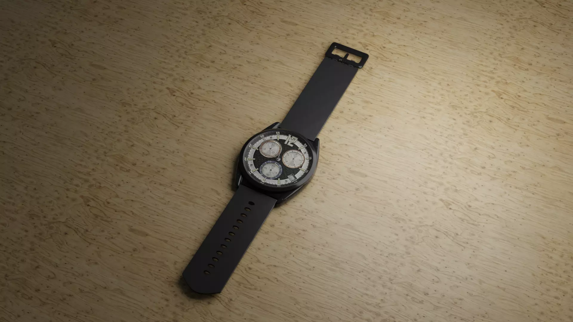 Watch on wooden table Free 3D model