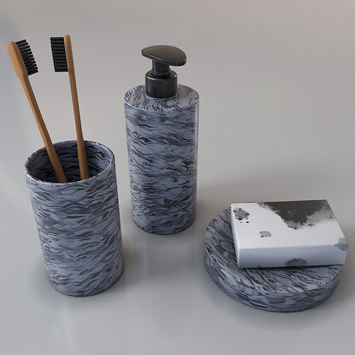 Bathroom Set 1 two toothbrushes and soap dispenser Low-poly 3D model