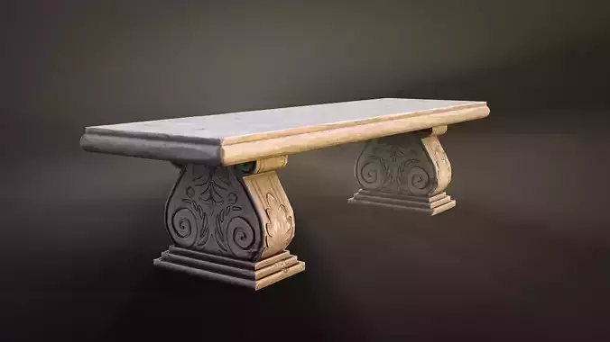 Stone Bench low-poly game-ready