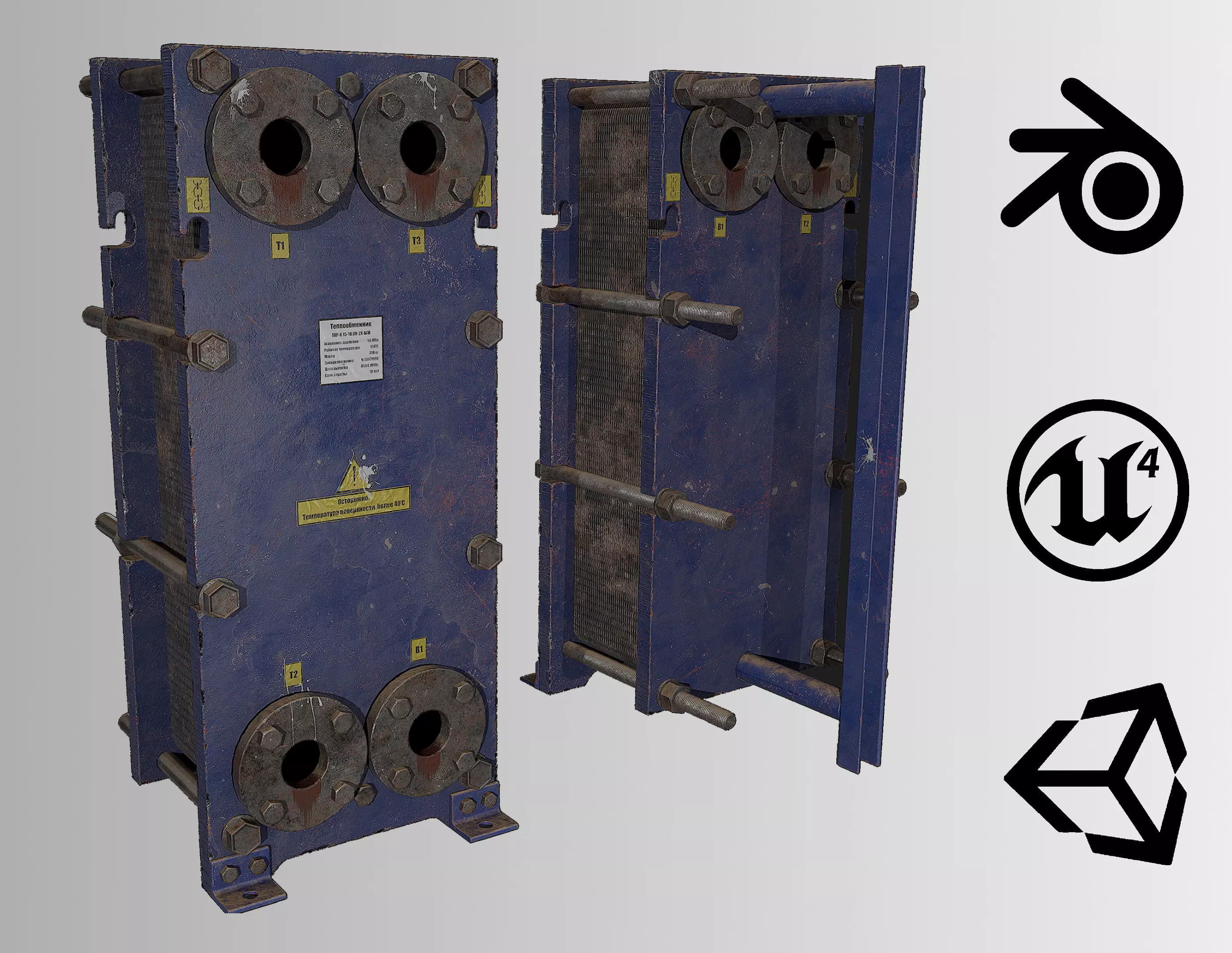 Old russian medium Heat Exchanger Low-poly 3D model_0