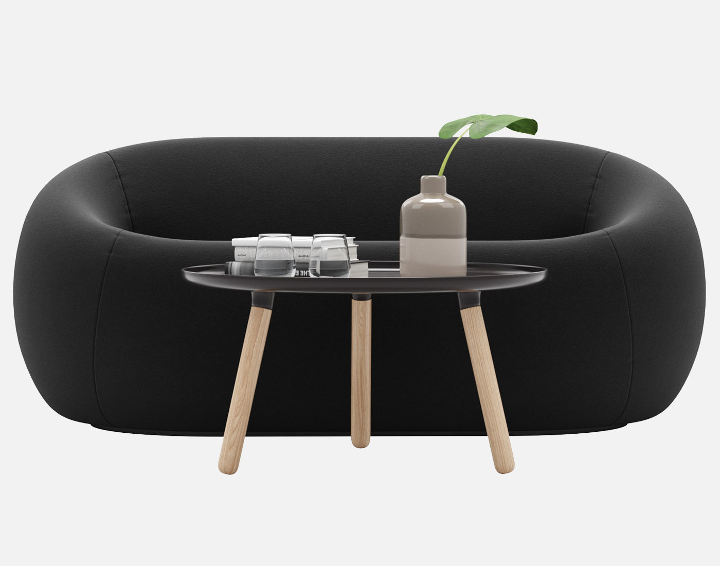 Sofa and armchair Serie Up 2000 with Table large black 3D model_1