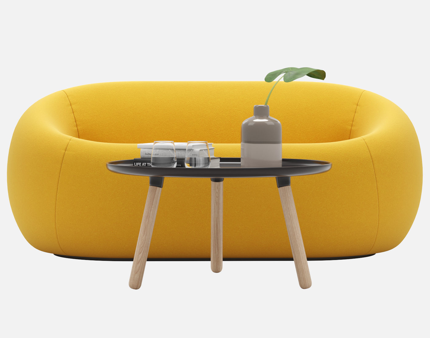 Sofa and armchair Serie Up 2000 with Table large black 3D model_2