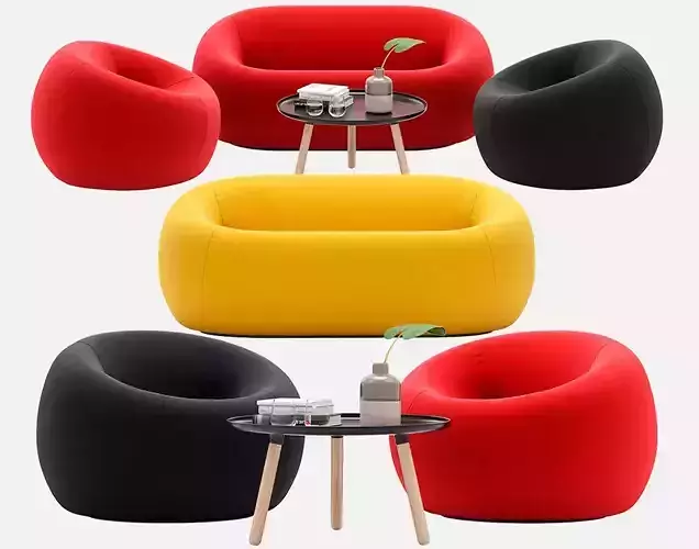 Sofa and armchair Serie Up 2000  with Table large black 