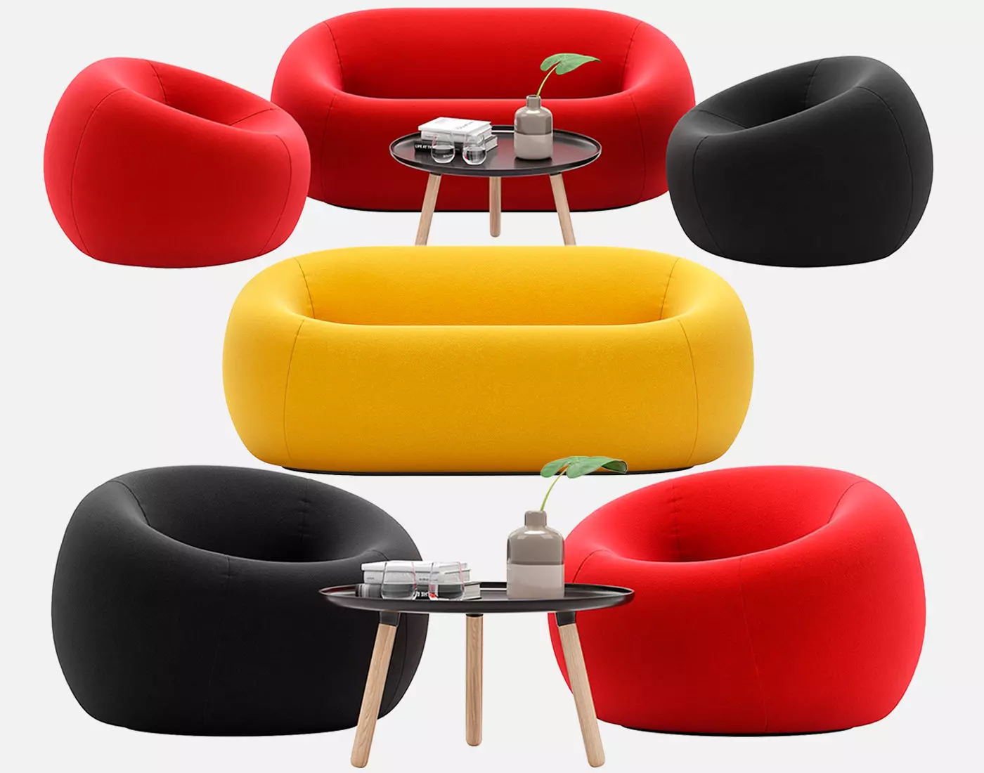 Sofa and armchair Serie Up 2000 with Table large black 3D model_0