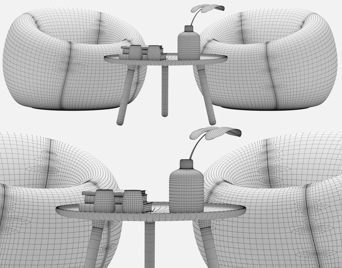 Sofa and armchair Serie Up 2000 with Table large black 3D model_12