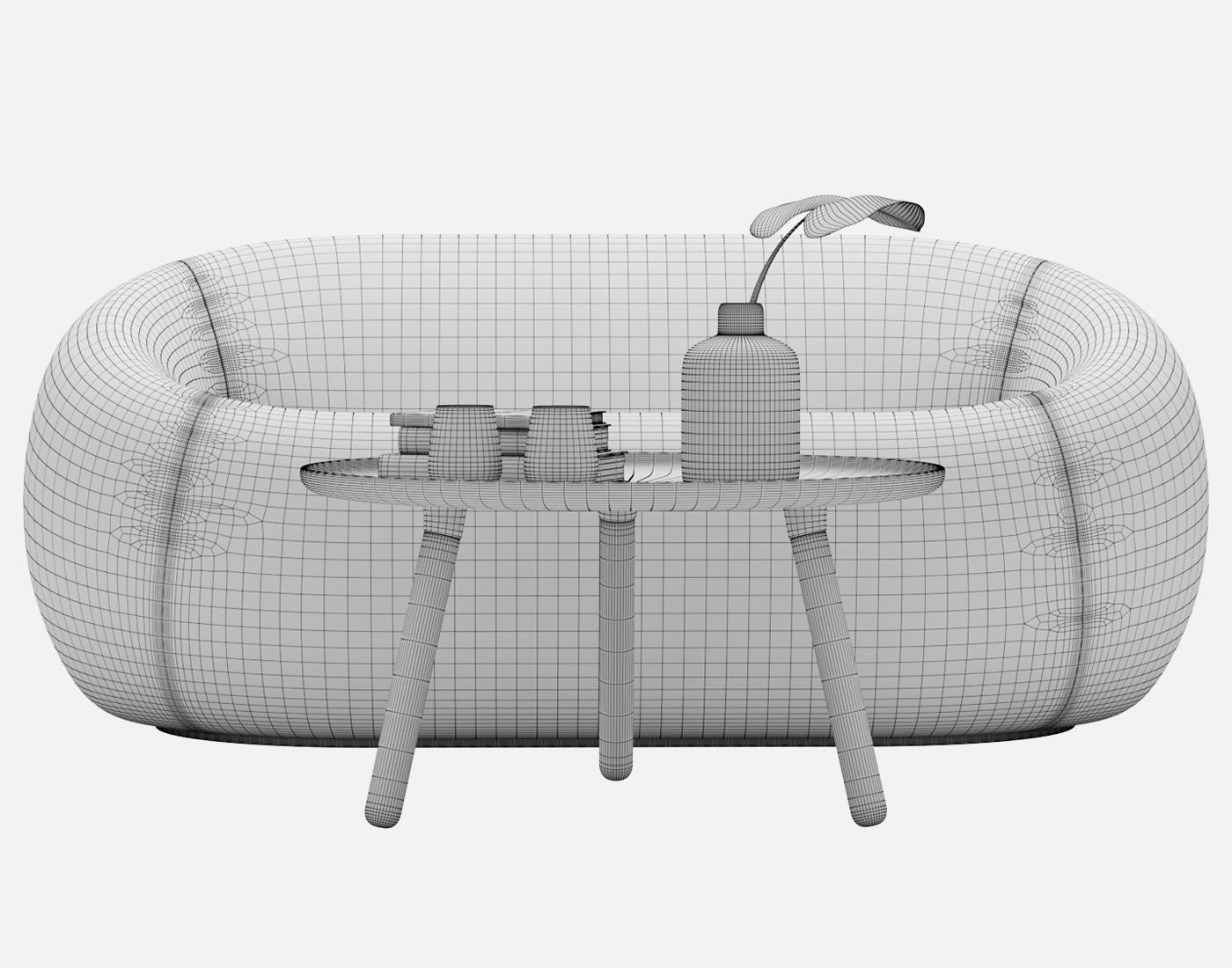 Sofa and armchair Serie Up 2000 with Table large black 3D model_10