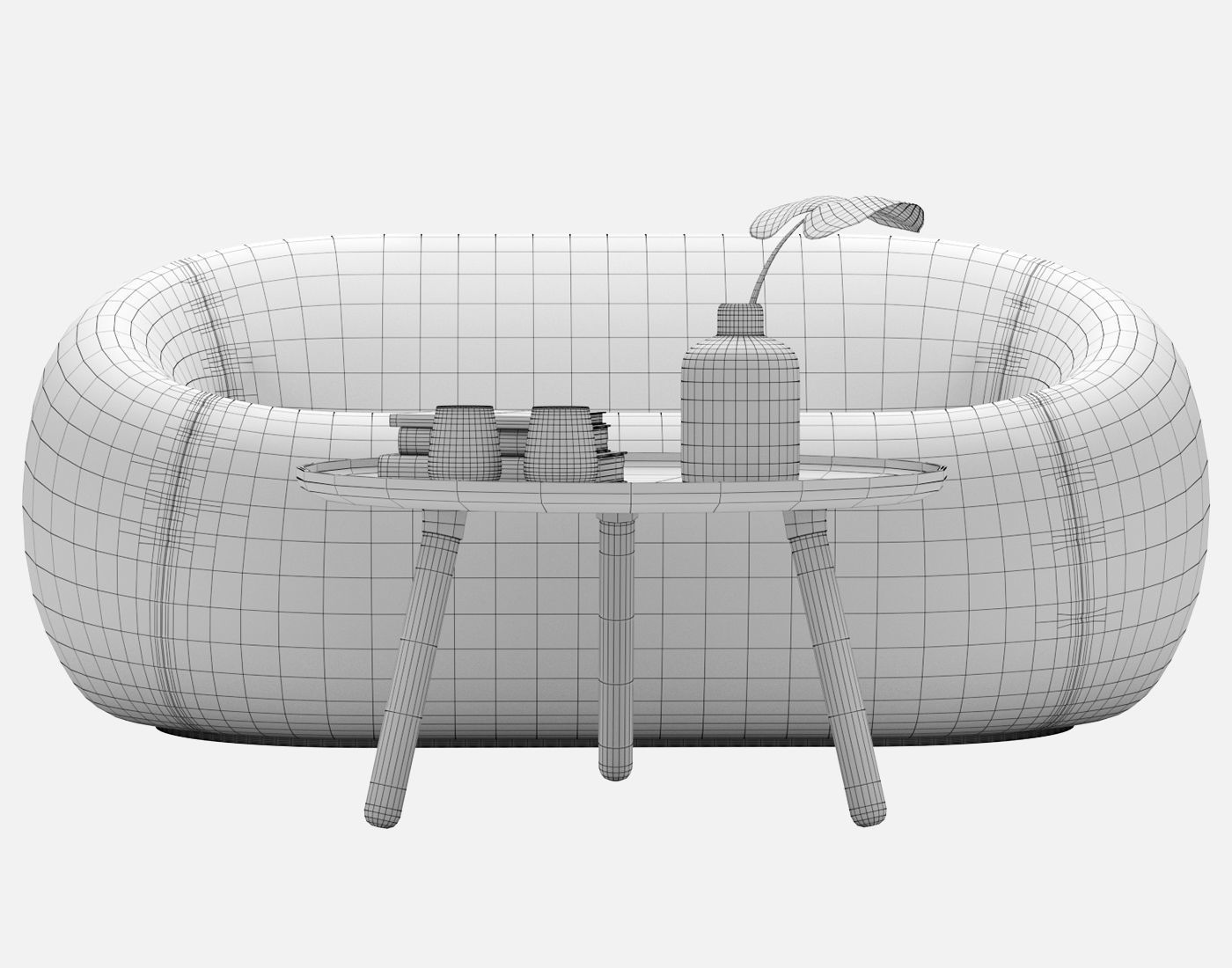Sofa and armchair Serie Up 2000 with Table large black 3D model_11
