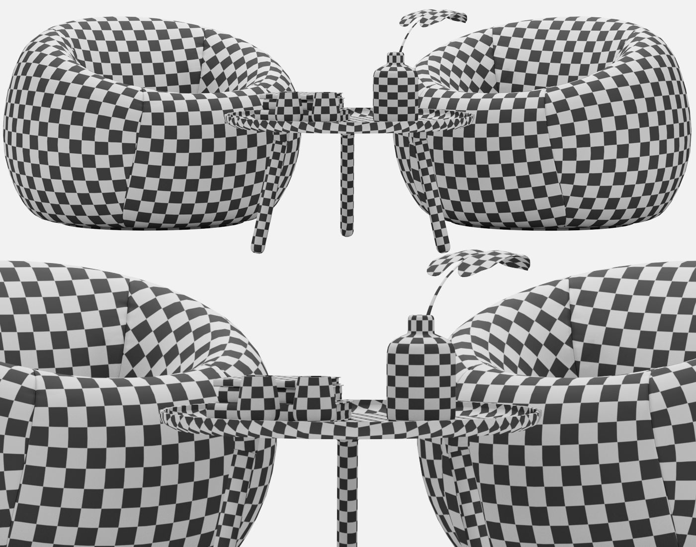 Sofa and armchair Serie Up 2000 with Table large black 3D model_14