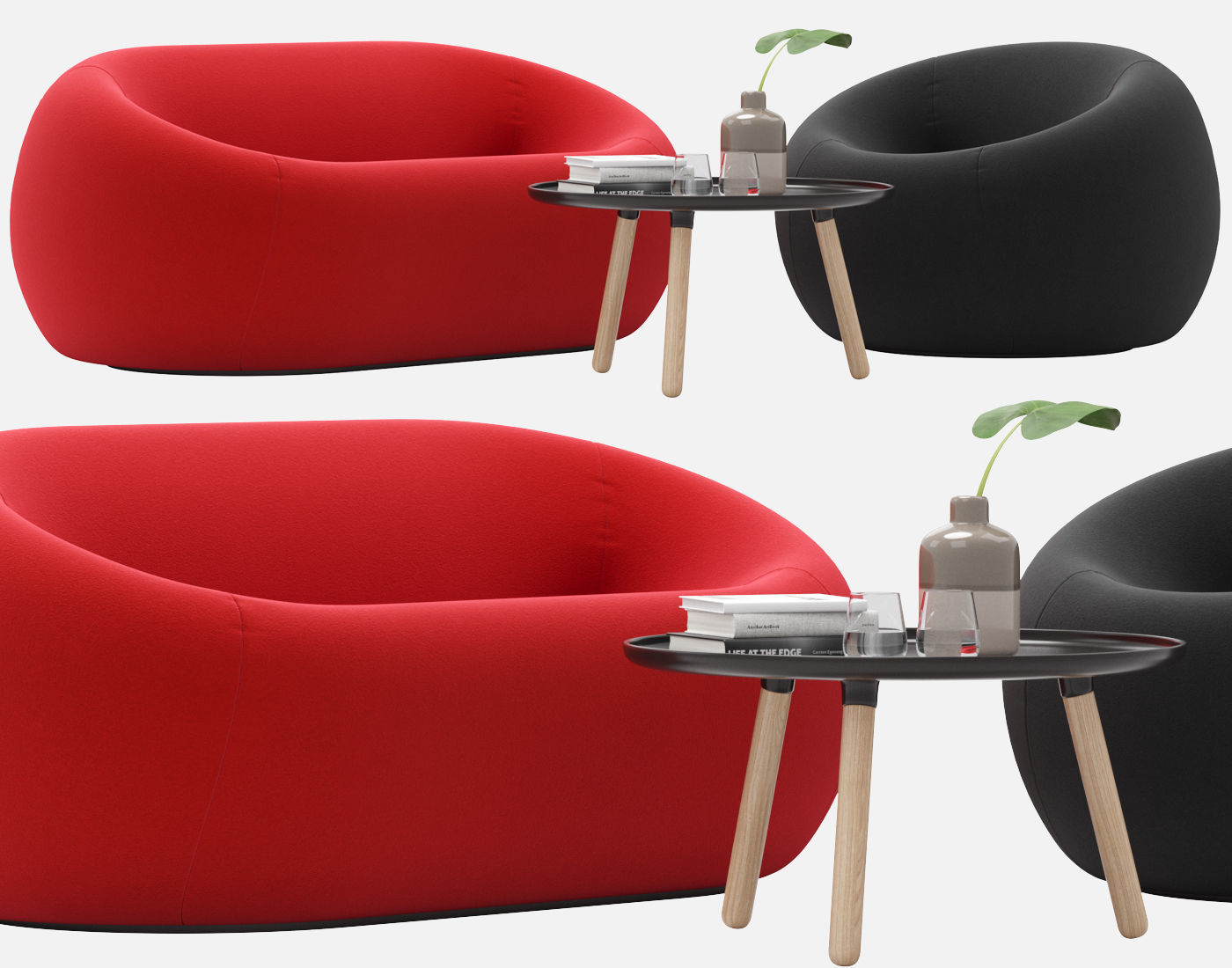 Sofa and armchair Serie Up 2000 with Table large black 3D model_6