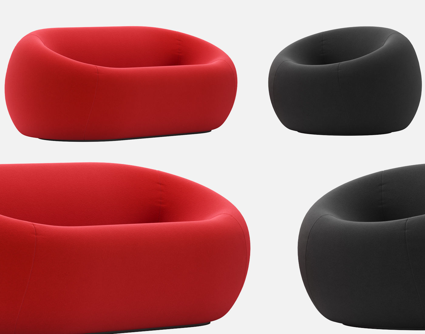 Sofa and armchair Serie Up 2000 with Table large black 3D model_7