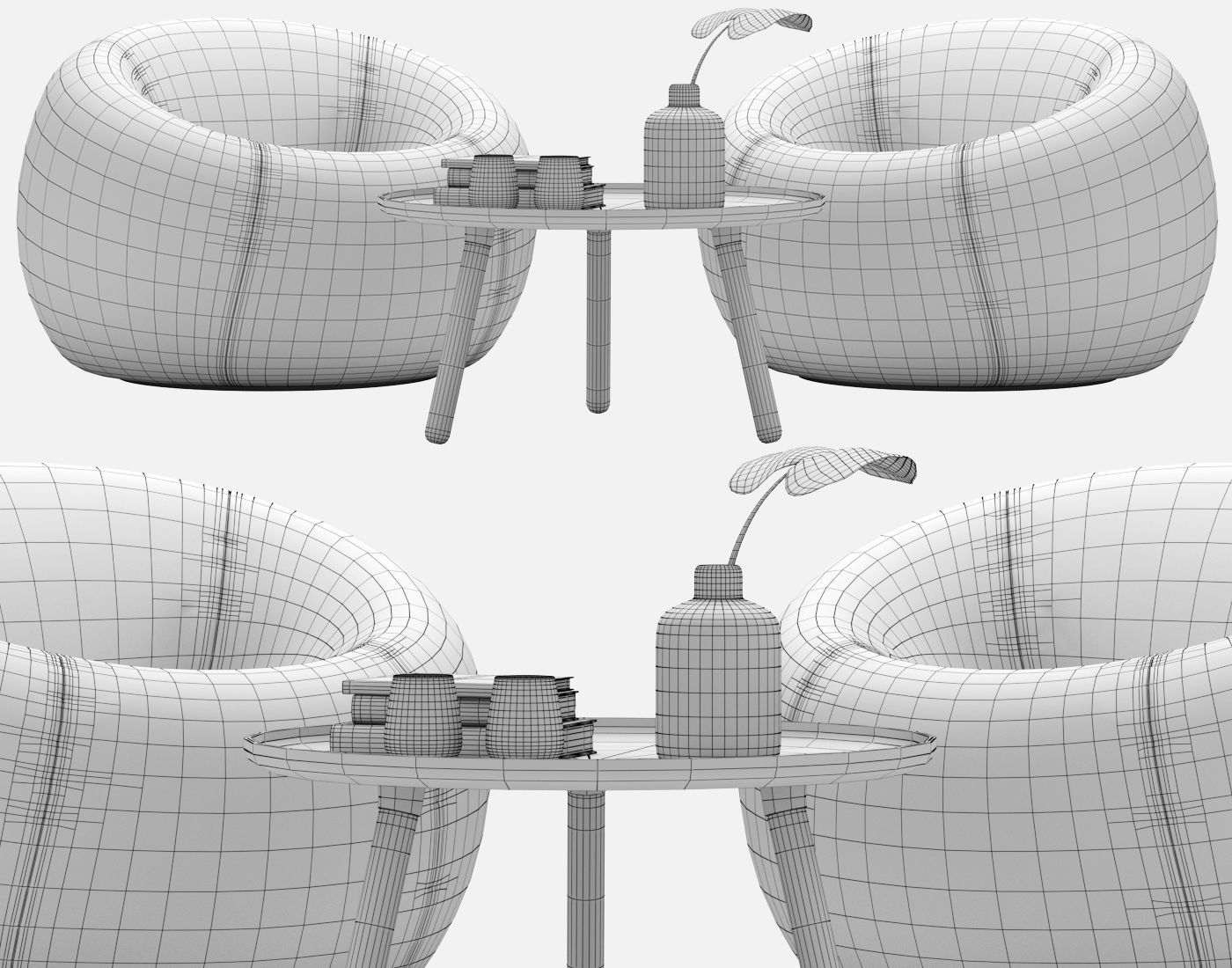 Sofa and armchair Serie Up 2000 with Table large black 3D model_13