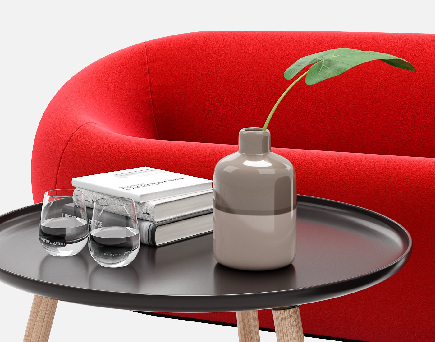 Sofa and armchair Serie Up 2000 with Table large black 3D model_8