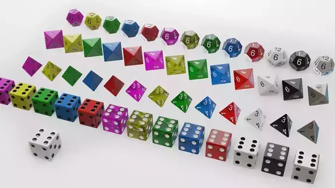 Standard Dice several shapes detailed 3D model