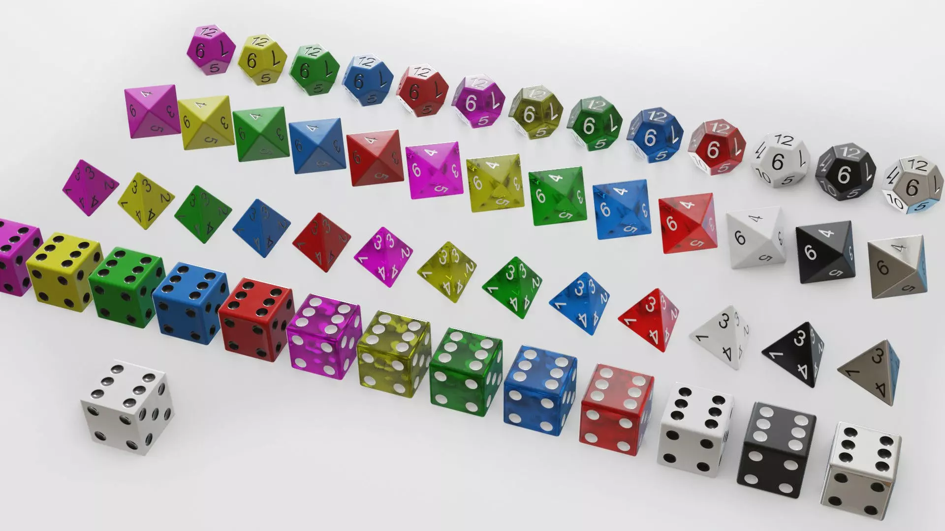 Standard Dice several shapes detailed 3D model