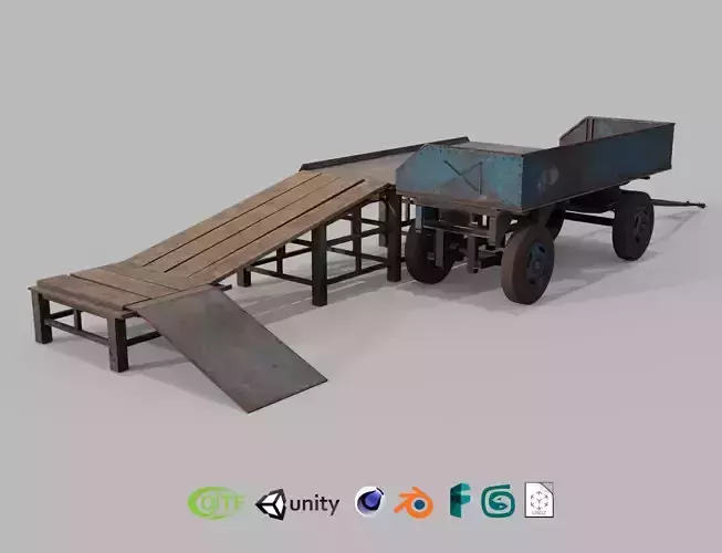 Medieval wagon ramp PRB game-ready low-poly asset Low-poly 3D model