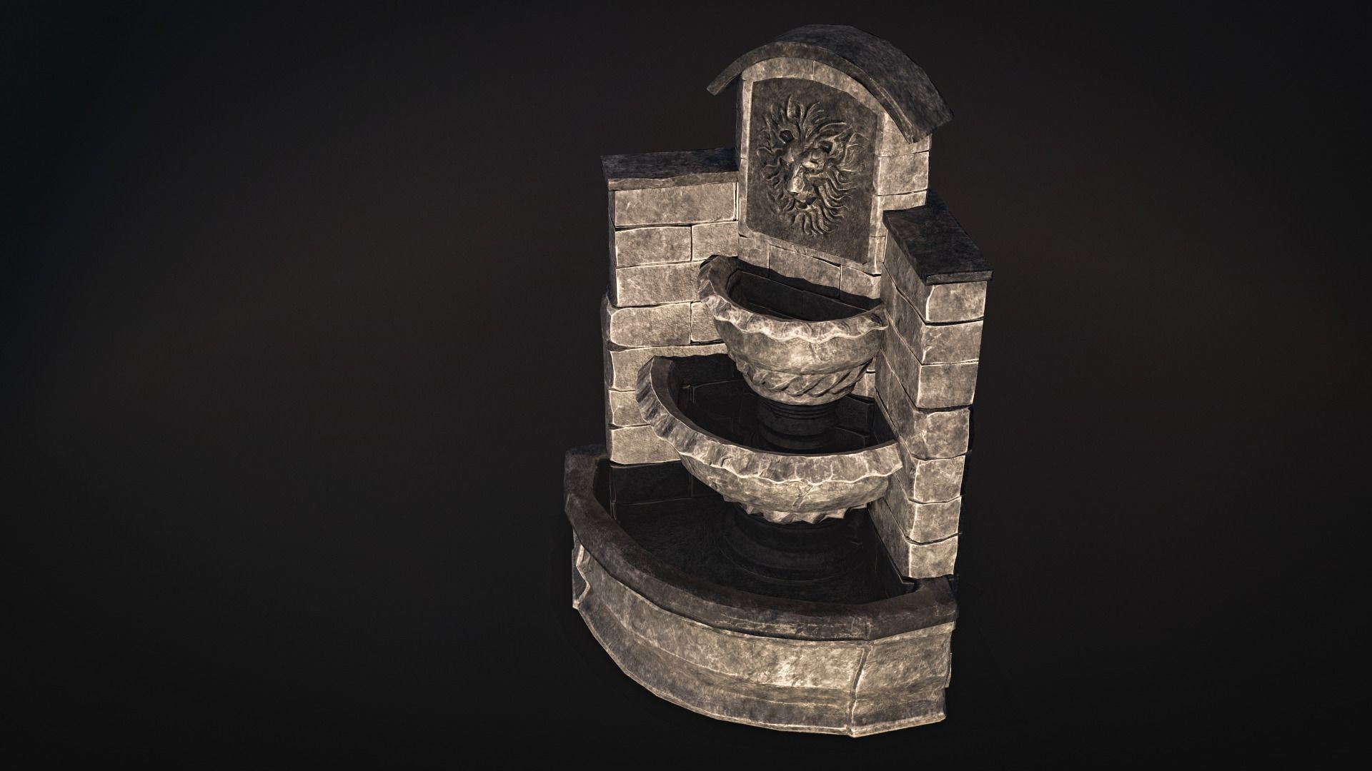 Stone Fountain low-poly game-ready Low-poly 3D model_5