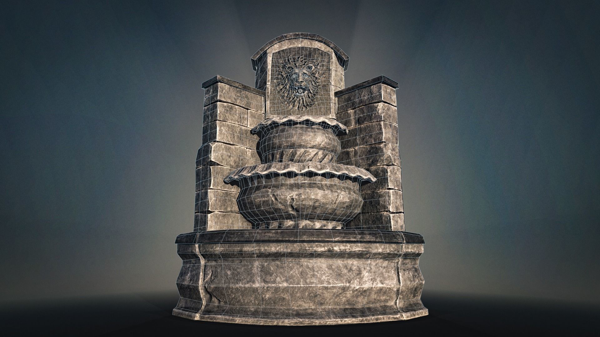 Stone Fountain low-poly game-ready Low-poly 3D model_4