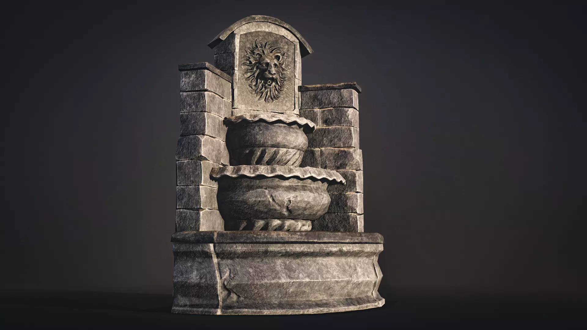 Stone Fountain low-poly game-ready Low-poly 3D model_0