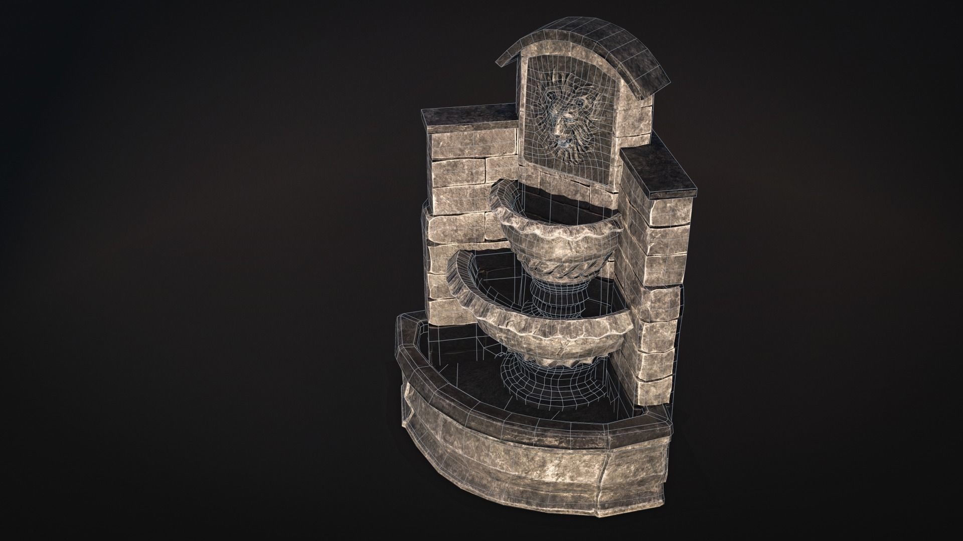 Stone Fountain low-poly game-ready Low-poly 3D model_8