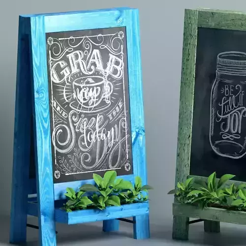 chalk board 04 with plants 3D model