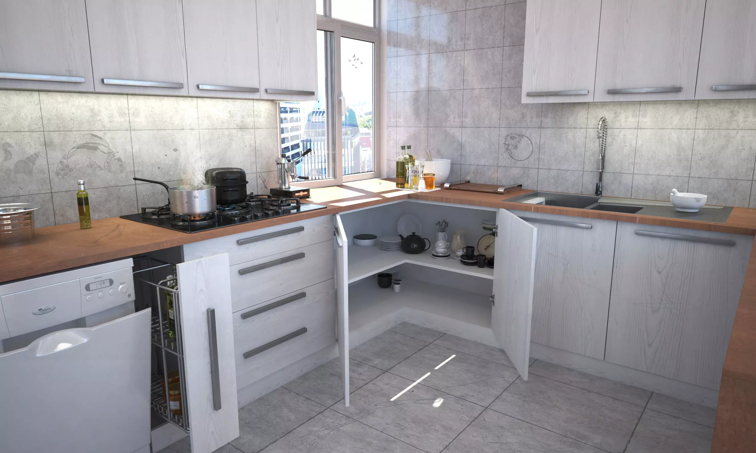 kitchen with cabinets and sink 3D model