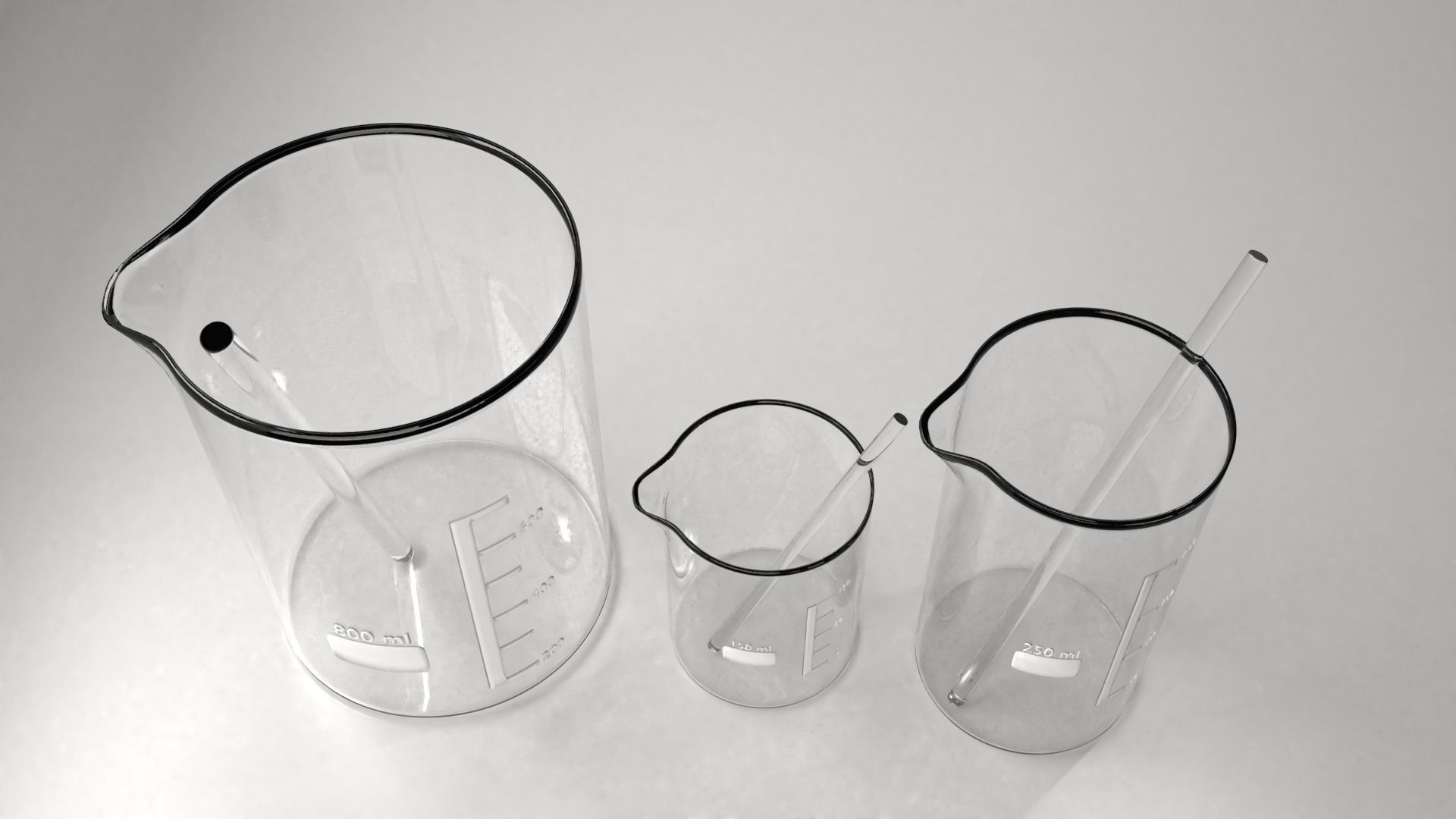 150ml  250ml and 800ml Empty Glass Beaker with Rod 3D model_2