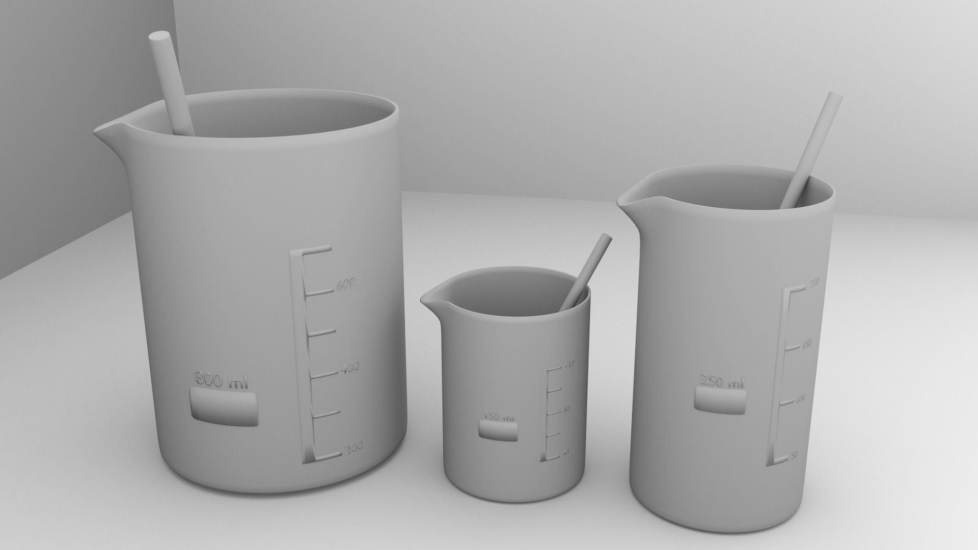 150ml  250ml and 800ml Empty Glass Beaker with Rod 3D model_3