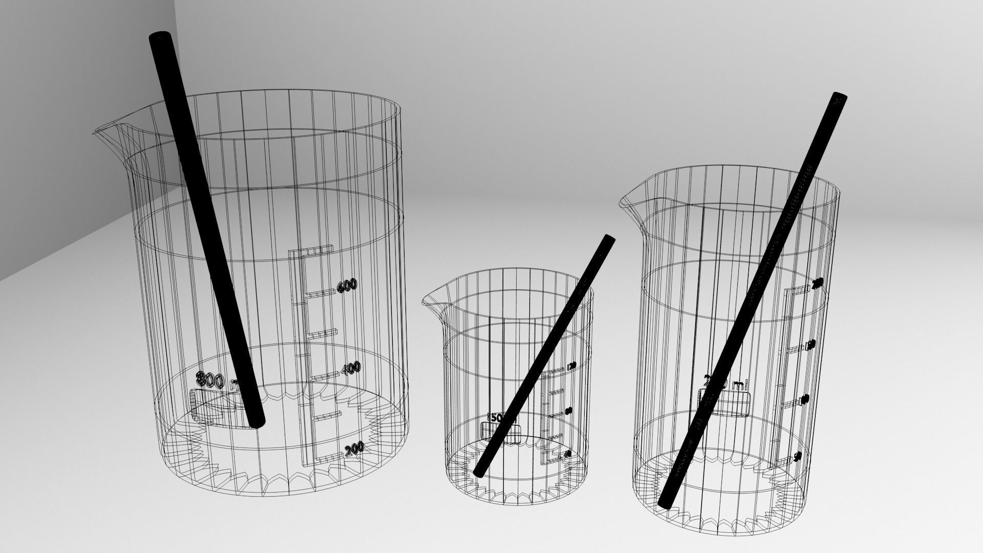 150ml  250ml and 800ml Empty Glass Beaker with Rod 3D model_4
