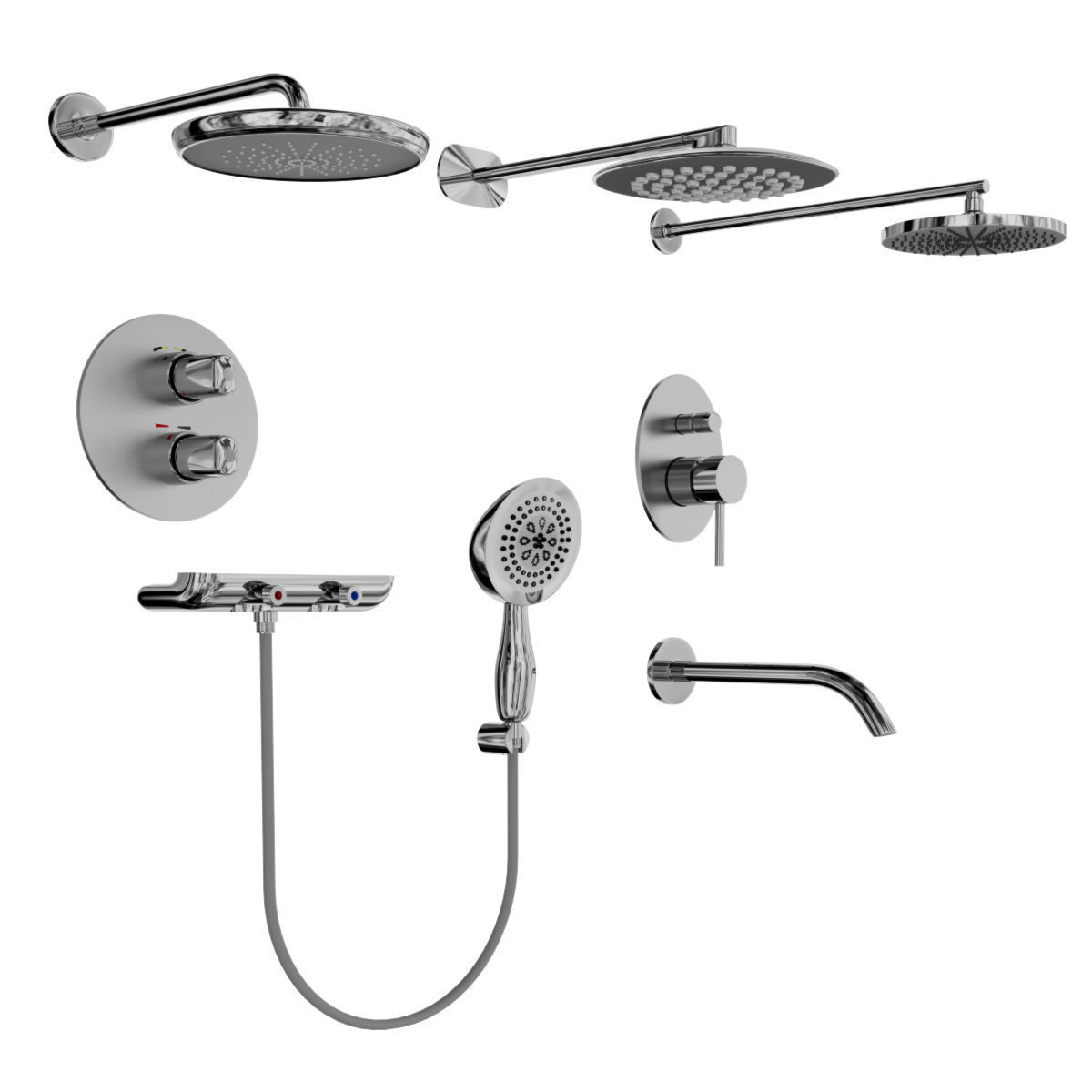 Shower set head and hand held 3D model_5