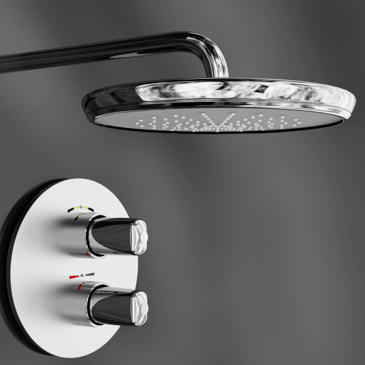 Shower set head and hand held 3D model_3