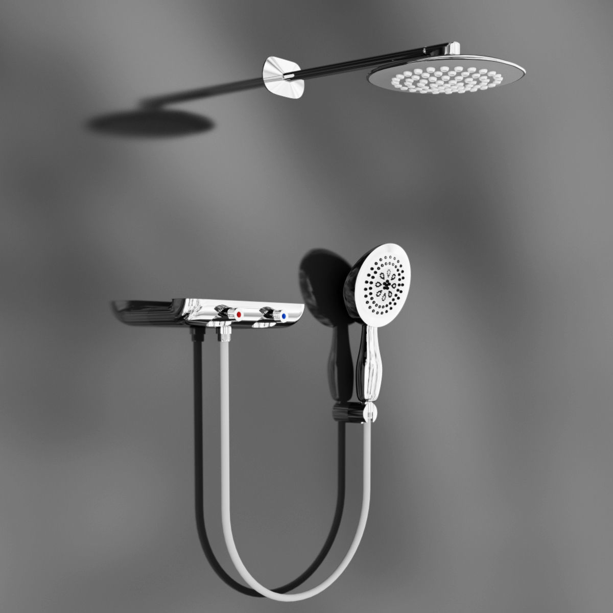 Shower set head and hand held 3D model_4