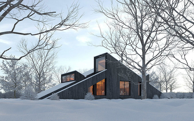 Winter Cabin House 3D model 2