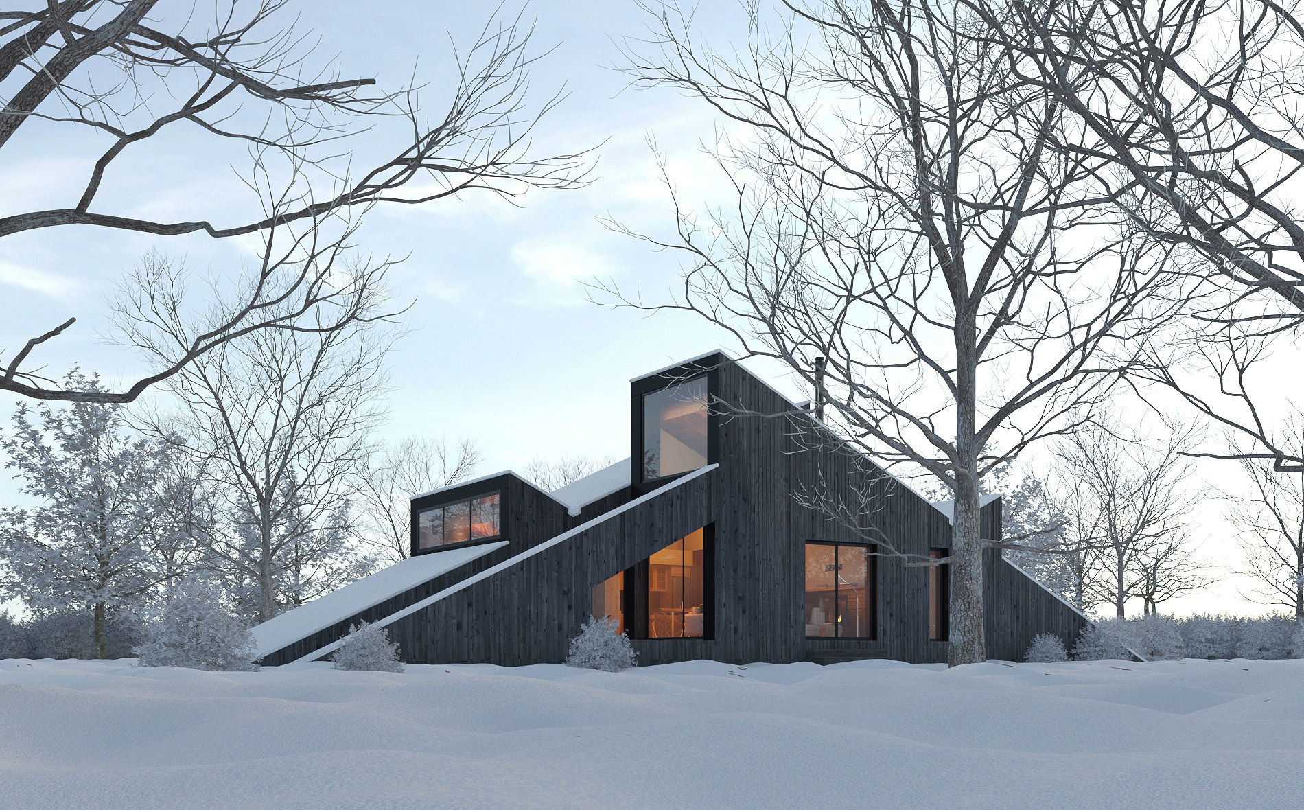 Winter Cabin House 3D model_1