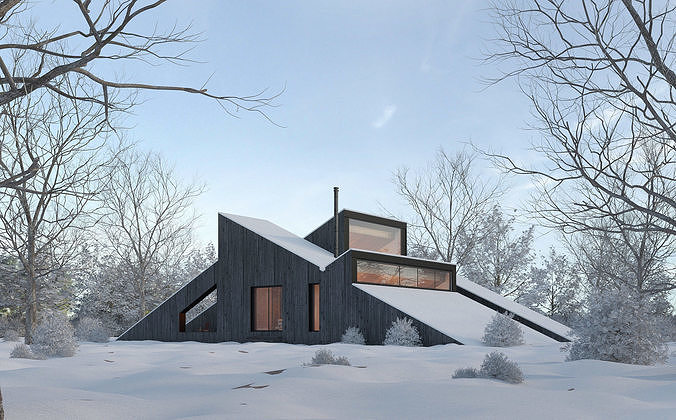 Winter Cabin House 3D model 5