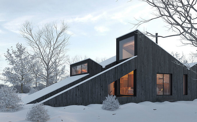 Winter Cabin House 3D model 6
