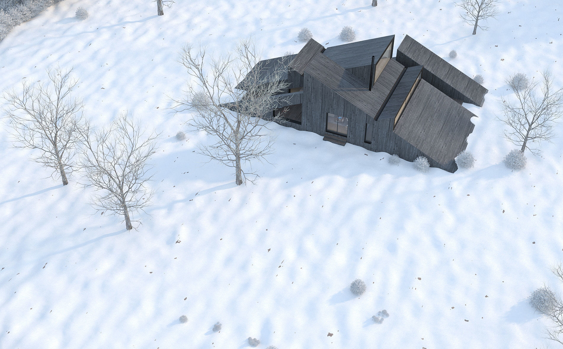 Winter Cabin House 3D model_10