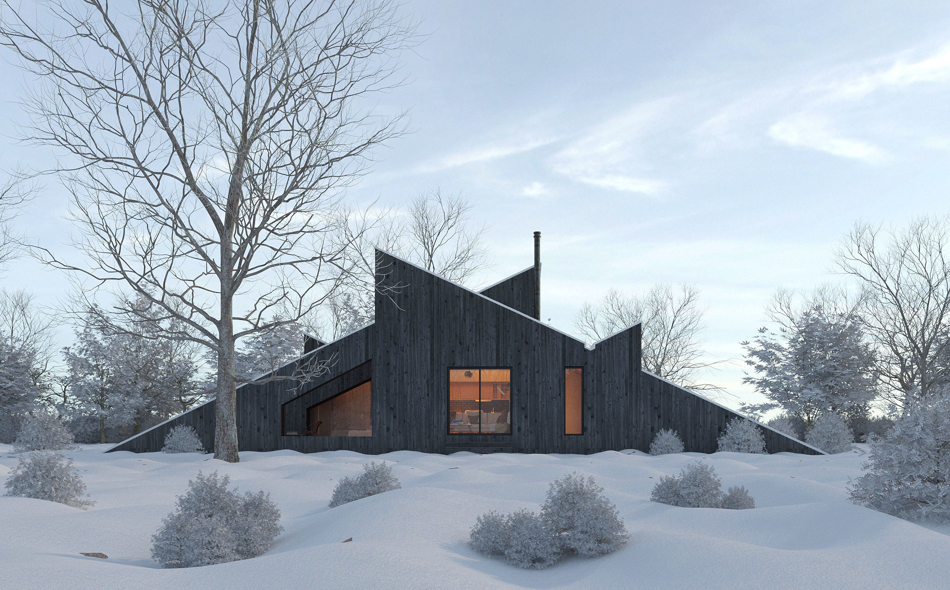 Winter Cabin House 3D model_2