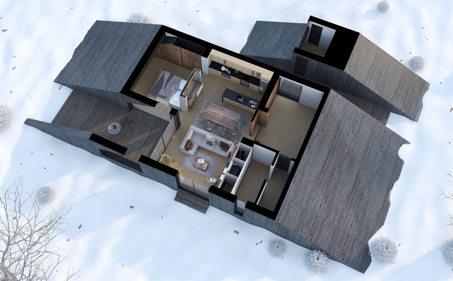 Winter Cabin House 3D model_9