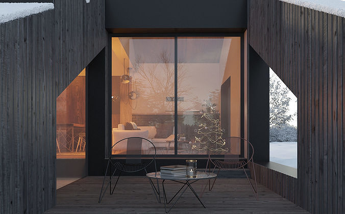 Winter Cabin House 3D model 7